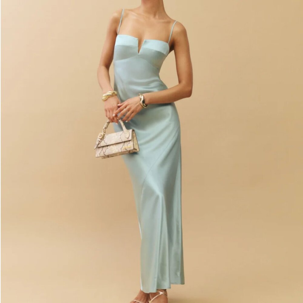 NWT Reformation Brie Silk Dress in Aquamarine